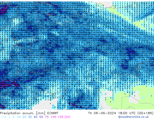 Précipitation accum. ECMWF jeu 06.06.2024 18 UTC