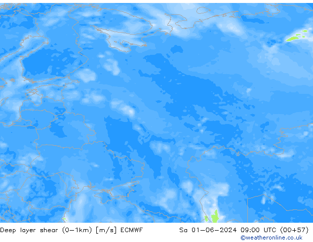 Deep layer shear (0-1km) ECMWF Sáb 01.06.2024 09 UTC