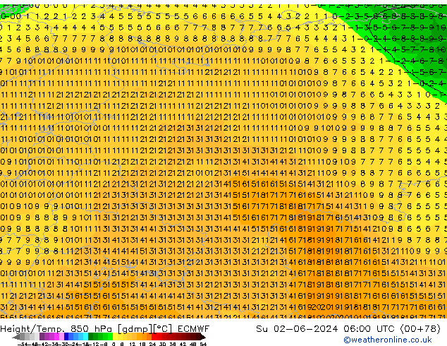 Z500/Rain (+SLP)/Z850 ECMWF dom 02.06.2024 06 UTC