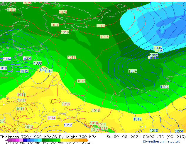 Thck 700-1000 hPa ECMWF Su 09.06.2024 00 UTC