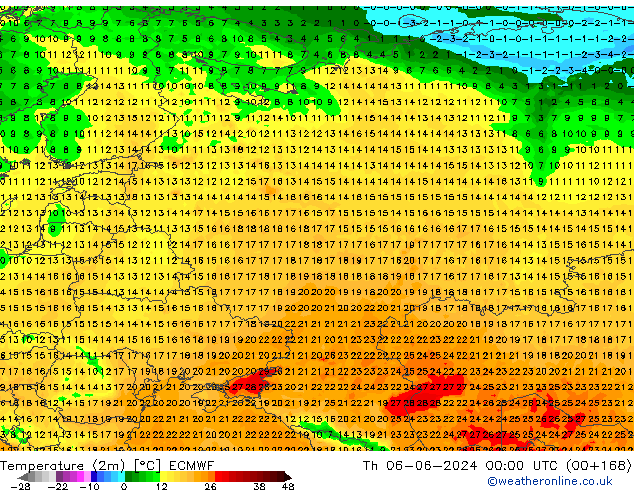 Temperatura (2m) ECMWF gio 06.06.2024 00 UTC