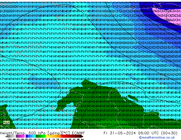 Z500/Regen(+SLP)/Z850 ECMWF vr 31.05.2024 06 UTC