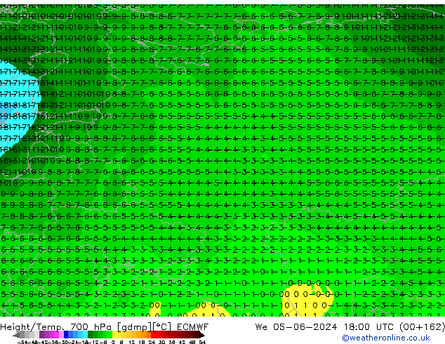 Height/Temp. 700 hPa ECMWF mer 05.06.2024 18 UTC