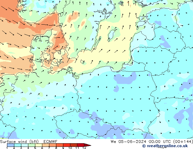 Surface wind (bft) ECMWF We 05.06.2024 00 UTC