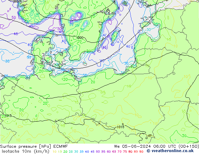 Isotachs (kph) ECMWF Qua 05.06.2024 06 UTC