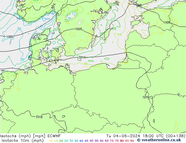 Isotachs (mph) ECMWF вт 04.06.2024 18 UTC