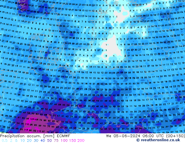 Precipitation accum. ECMWF St 05.06.2024 06 UTC