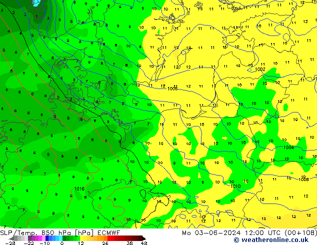 SLP/Temp. 850 hPa ECMWF lun 03.06.2024 12 UTC