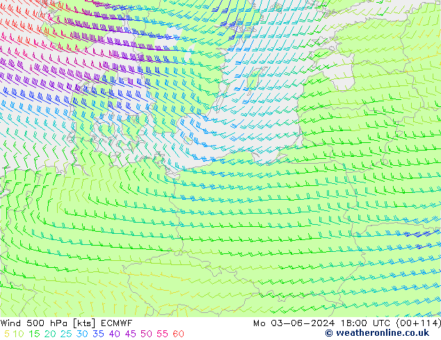 Vento 500 hPa ECMWF Seg 03.06.2024 18 UTC