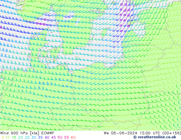 Wind 900 hPa ECMWF We 05.06.2024 12 UTC
