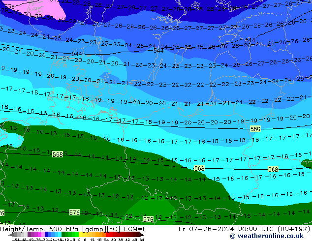 Z500/Rain (+SLP)/Z850 ECMWF  07.06.2024 00 UTC