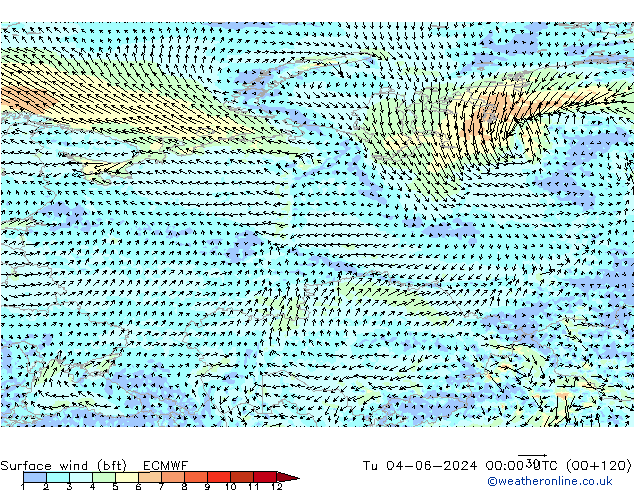 Rüzgar 10 m (bft) ECMWF Sa 04.06.2024 00 UTC