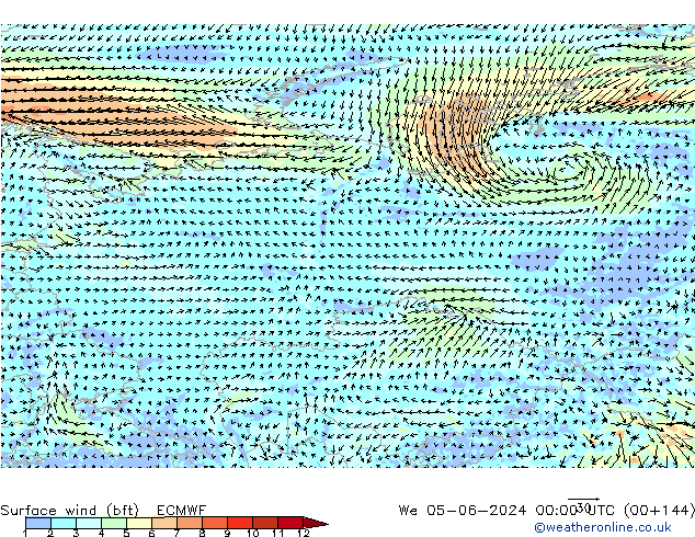 Vento 10 m (bft) ECMWF Qua 05.06.2024 00 UTC