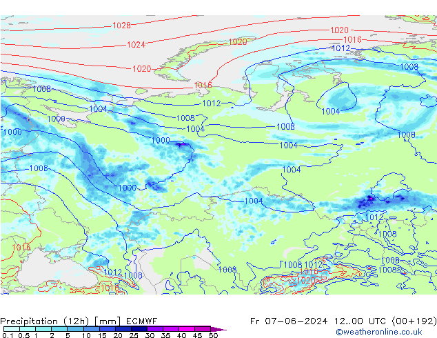 Precipitación (12h) ECMWF vie 07.06.2024 00 UTC