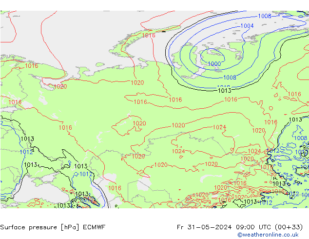 Surface pressure ECMWF Fr 31.05.2024 09 UTC