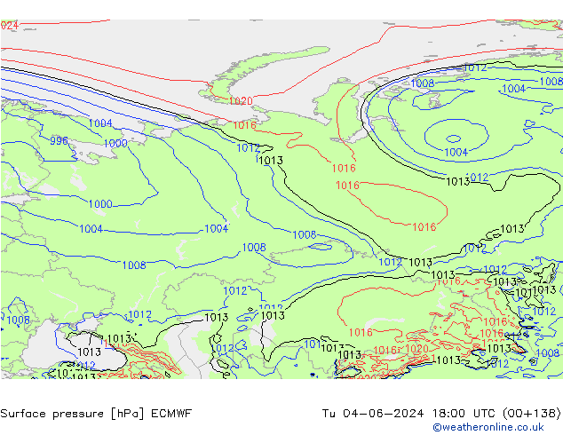 Atmosférický tlak ECMWF Út 04.06.2024 18 UTC