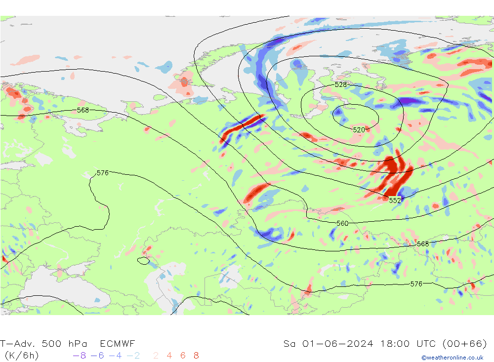 T-Adv. 500 hPa ECMWF So 01.06.2024 18 UTC