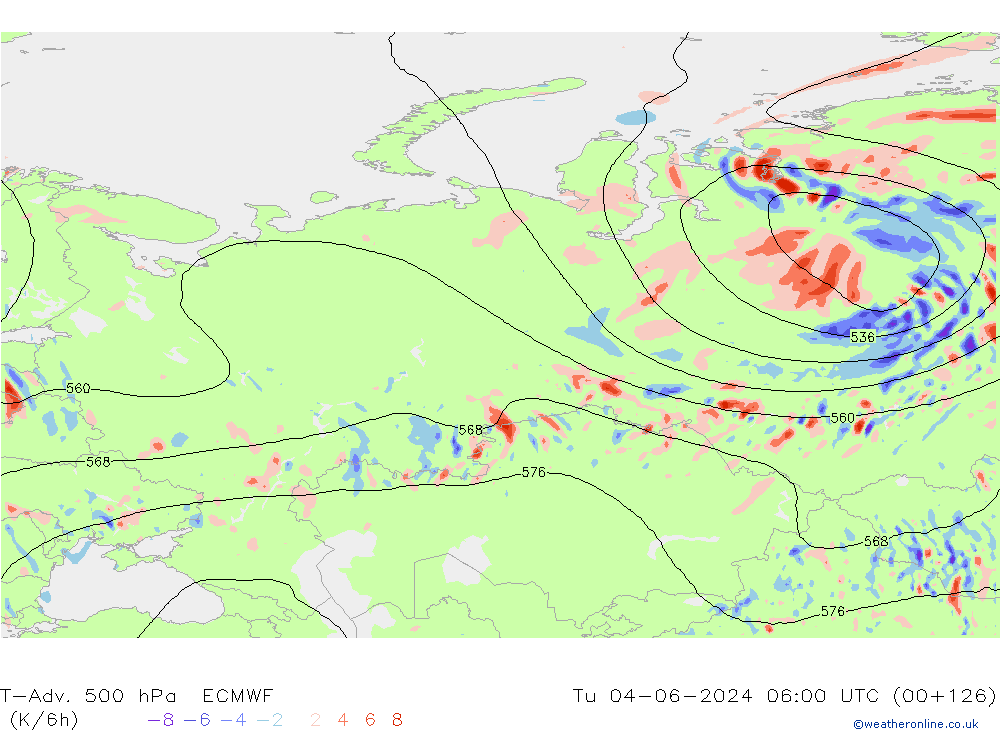 T-Adv. 500 гПа ECMWF вт 04.06.2024 06 UTC