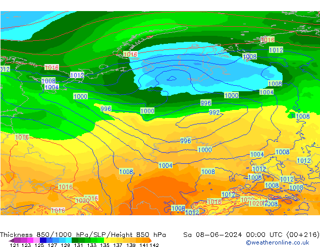 850-1000 hPa Kalınlığı ECMWF Cts 08.06.2024 00 UTC