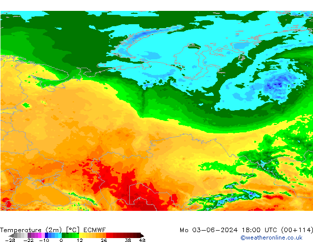 température (2m) ECMWF lun 03.06.2024 18 UTC