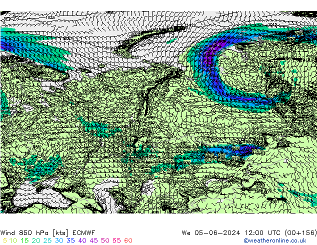 Viento 850 hPa ECMWF mié 05.06.2024 12 UTC