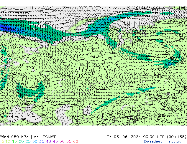 wiatr 950 hPa ECMWF czw. 06.06.2024 00 UTC