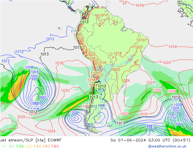 Corrente a getto ECMWF sab 01.06.2024 03 UTC