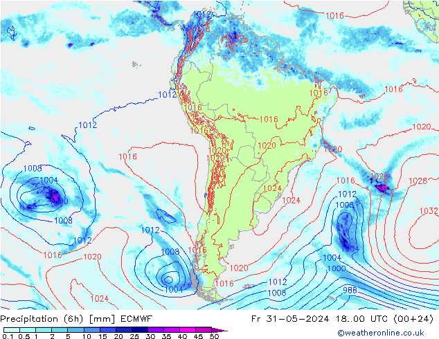 Z500/Regen(+SLP)/Z850 ECMWF vr 31.05.2024 00 UTC