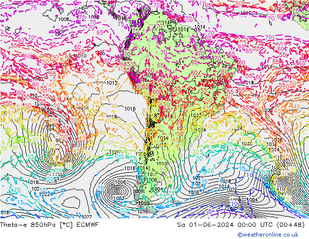 Theta-e 850hPa ECMWF  01.06.2024 00 UTC