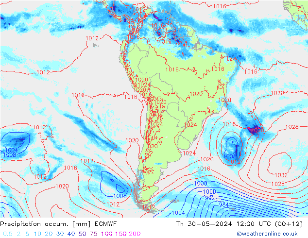 Totale neerslag ECMWF do 30.05.2024 12 UTC