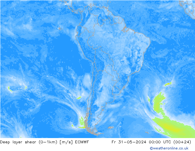 Deep layer shear (0-1km) ECMWF Fr 31.05.2024 00 UTC