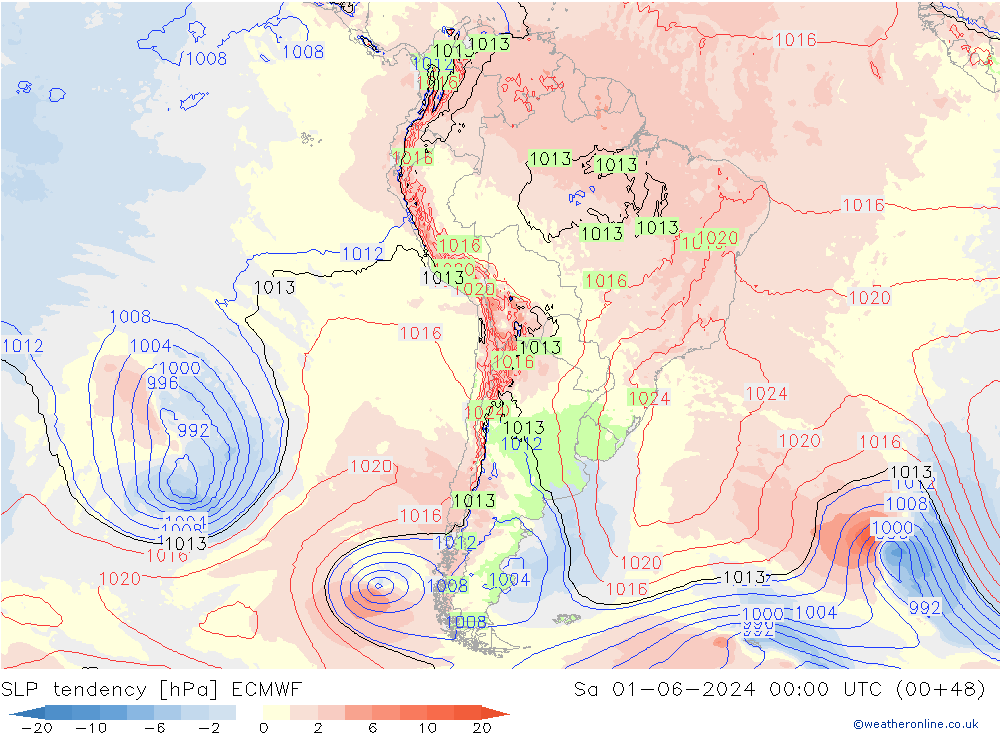 SLP tendency ECMWF Sa 01.06.2024 00 UTC