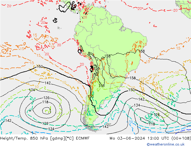 Height/Temp. 850 hPa ECMWF Mo 03.06.2024 12 UTC