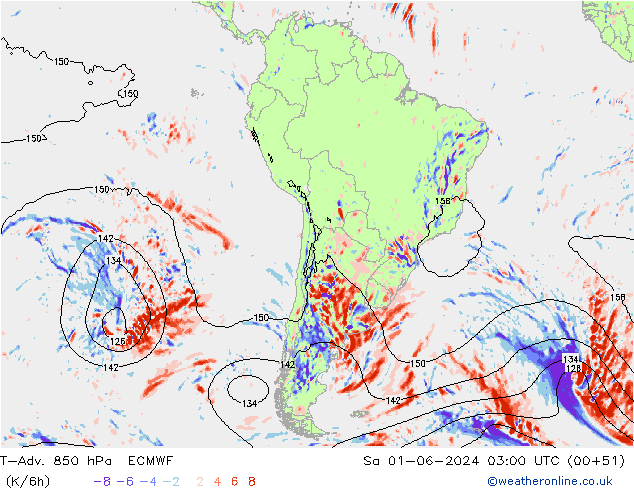 T-Adv. 850 hPa ECMWF sab 01.06.2024 03 UTC