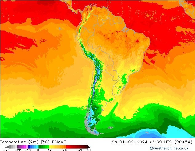карта температуры ECMWF сб 01.06.2024 06 UTC