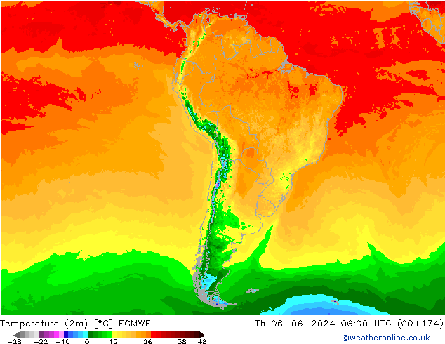 Temperatura (2m) ECMWF gio 06.06.2024 06 UTC