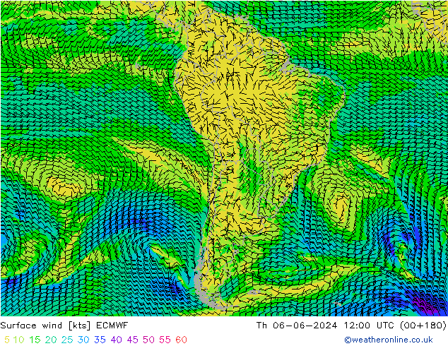 Vento 10 m ECMWF gio 06.06.2024 12 UTC