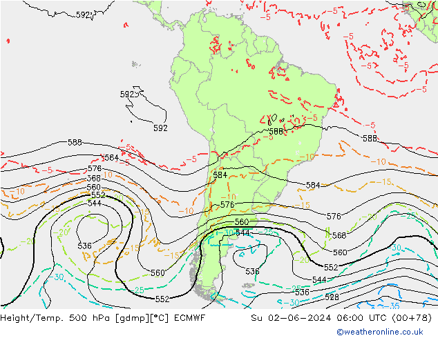 Z500/Regen(+SLP)/Z850 ECMWF zo 02.06.2024 06 UTC