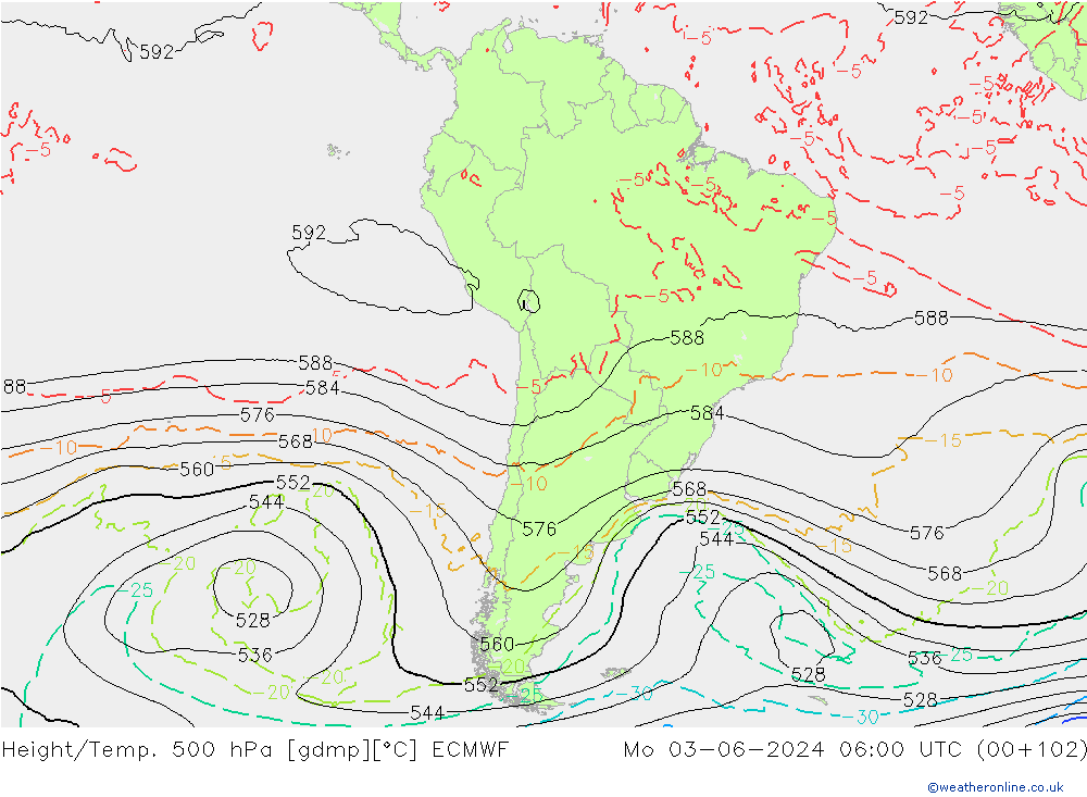 Géop./Temp. 500 hPa ECMWF lun 03.06.2024 06 UTC