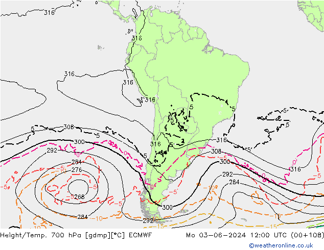 Height/Temp. 700 hPa ECMWF Seg 03.06.2024 12 UTC