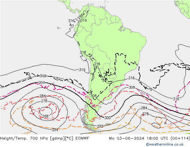 Height/Temp. 700 hPa ECMWF Mo 03.06.2024 18 UTC