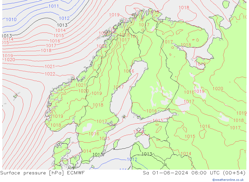 Surface pressure ECMWF Sa 01.06.2024 06 UTC