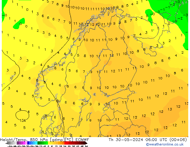 Z500/Rain (+SLP)/Z850 ECMWF gio 30.05.2024 06 UTC