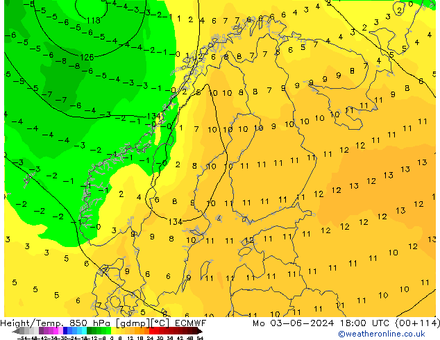 Yükseklik/Sıc. 850 hPa ECMWF Pzt 03.06.2024 18 UTC