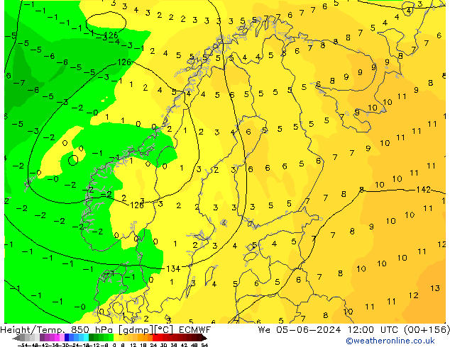 Z500/Rain (+SLP)/Z850 ECMWF We 05.06.2024 12 UTC