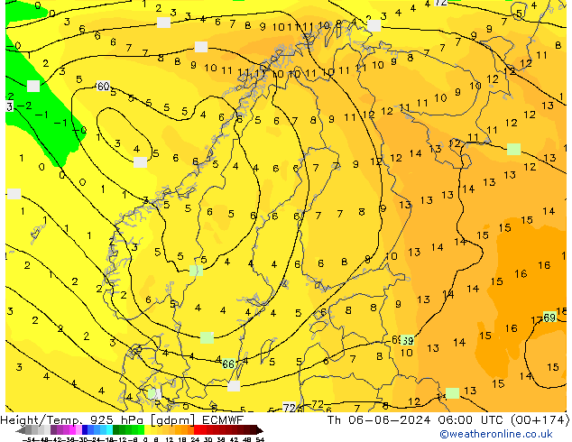 Yükseklik/Sıc. 925 hPa ECMWF Per 06.06.2024 06 UTC