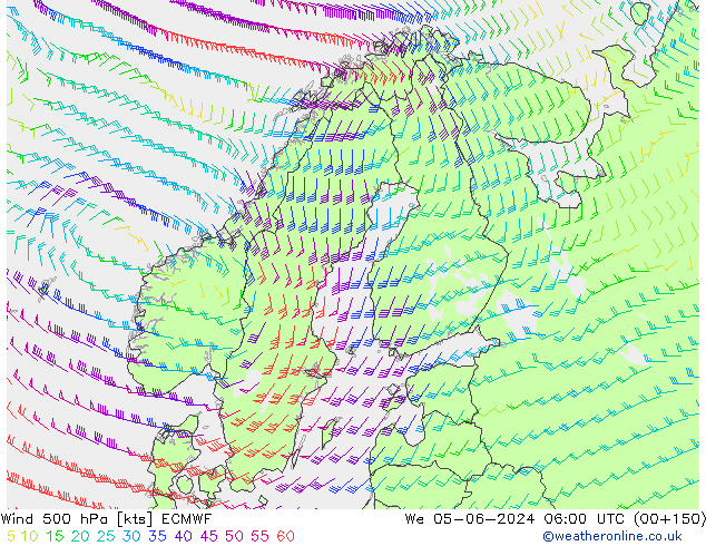 Vento 500 hPa ECMWF Qua 05.06.2024 06 UTC