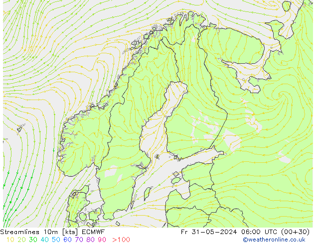 Stromlinien 10m ECMWF Fr 31.05.2024 06 UTC