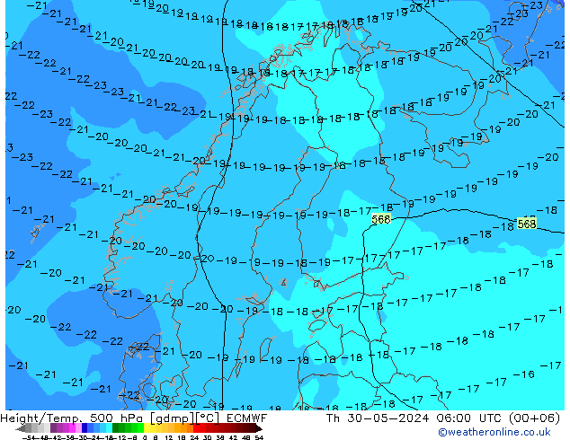 Z500/Yağmur (+YB)/Z850 ECMWF Per 30.05.2024 06 UTC