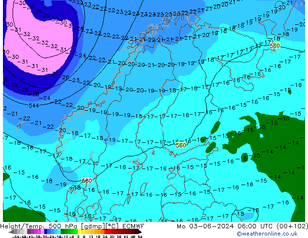 Z500/Rain (+SLP)/Z850 ECMWF lun 03.06.2024 06 UTC